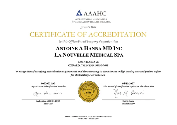 La Nouvelle Medical Spa accreditation